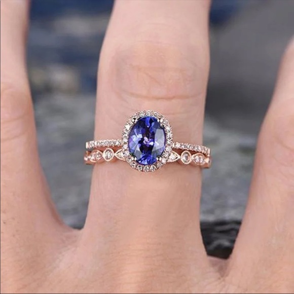 *NEW*2pc Set Rose Gold Bridal Sapphire Ring - Picture 6 of 6